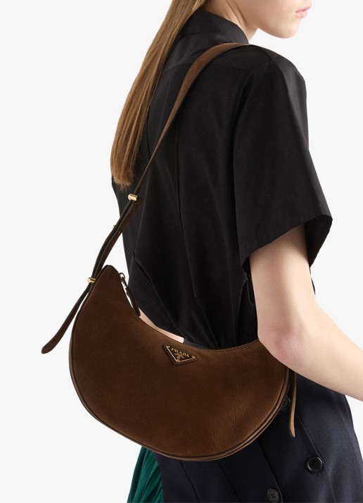 Prada Arqué Small schoudertas van nubuck - voorkant 2 bruin