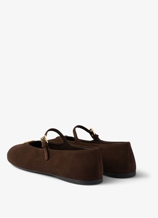 Prada Ballerina van geitensuède - achterkant 3 donkerbruin