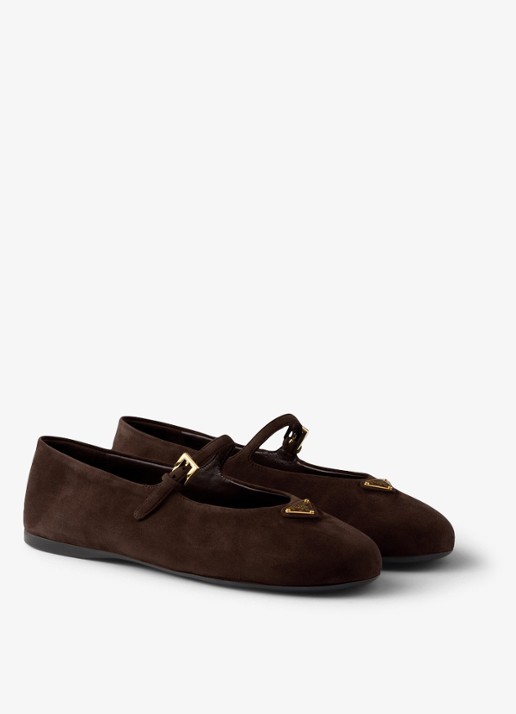 Prada Ballerina van geitensuède - voorkant 5 donkerbruin