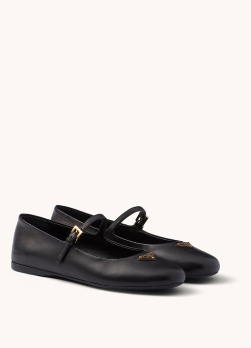 Prada Ballerina van leer met logo - voorkant 3 zwart