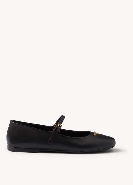Prada Ballerina van leer met logo - voorkant 4 zwart