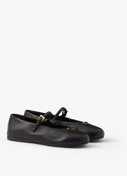 Prada Ballerina van leer - voorkant 2 zwart
