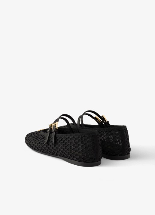 Prada Ballerina van mesh met leren details  - achterkant zwart