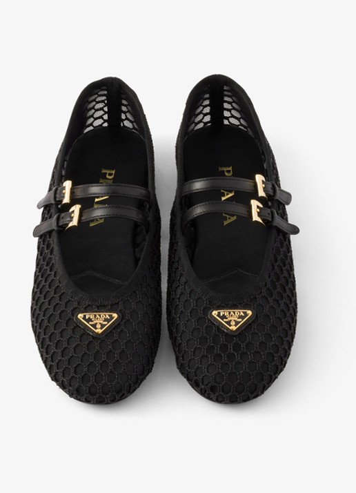 Prada Ballerina van mesh met leren details  - detail 4 zwart