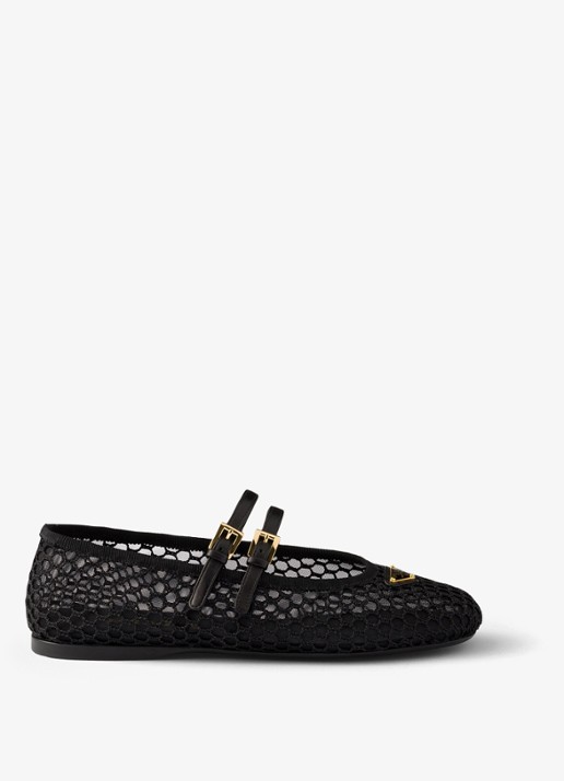 Prada Ballerina van mesh met leren details  - voorkant 3 zwart