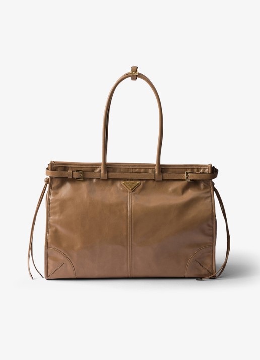 Prada Bonnie Extra-Large schoudertas van kalfsleer - voorkant 5 lichtbruin