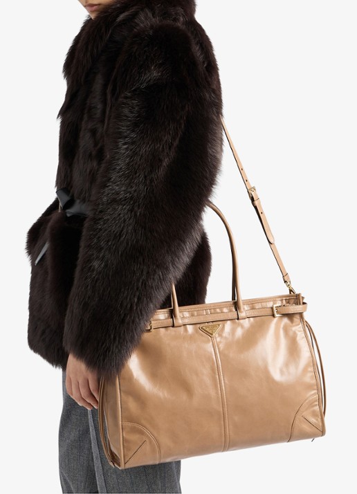 Prada Bonnie Extra-Large schoudertas van kalfsleer - voorkant 6 lichtbruin