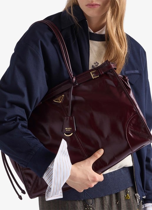 Prada Bonnie Extra-Large schoudertas van kalfsleer - voorkant 6 bordeauxrood