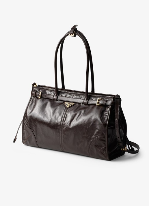 Prada Bonnie Large schoudertas van kalfsleer - voorkant 2 donkerbruin