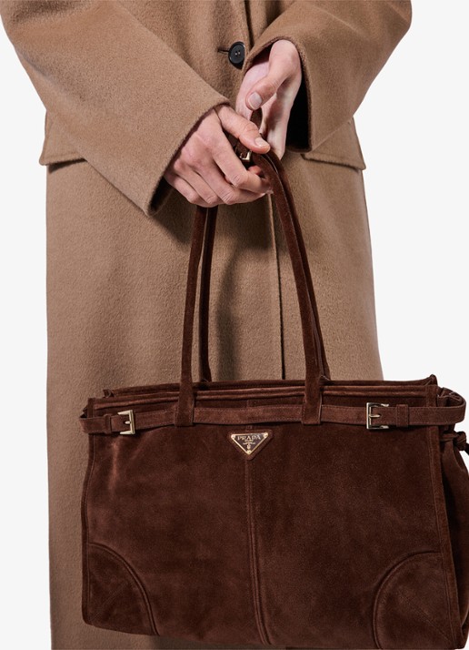 Prada Bonnie Large schoudertas van kalfssuède - detail 3 bruin