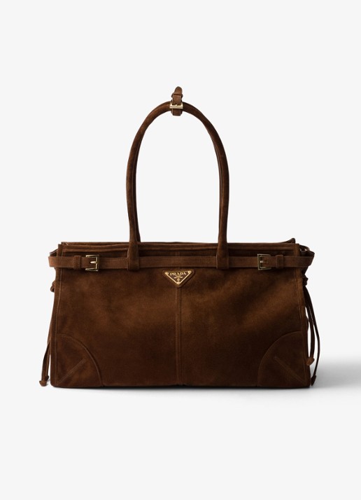 Prada Bonnie Large schoudertas van kalfssuède - voorkant bruin