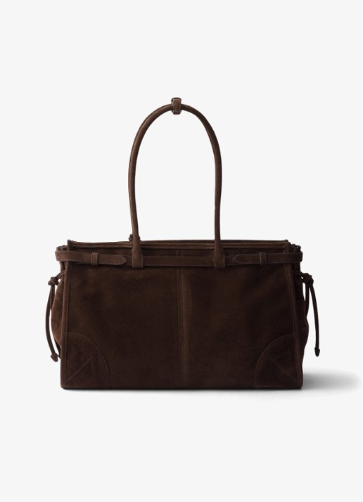 Prada Bonnie Large schoudertas van kalfssuède - achterkant 6 donkerbruin
