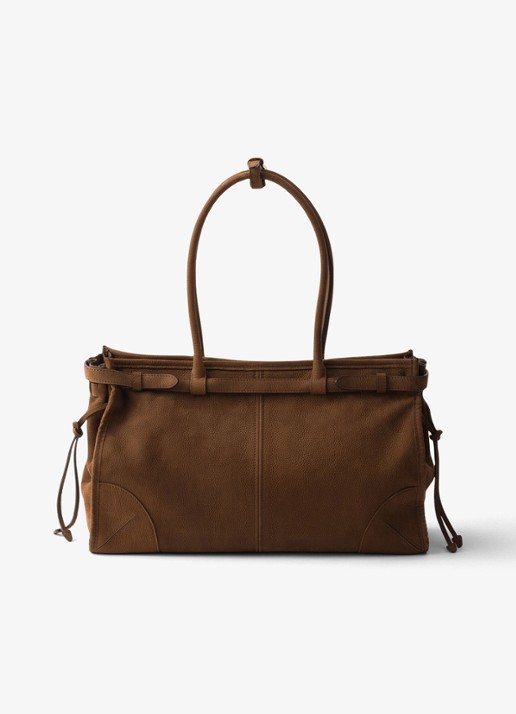 Prada Bonnie Large schoudertas van nubuck - achterkant 7 donkerbruin