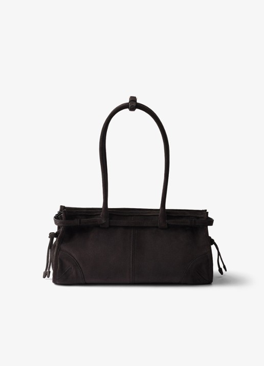 Prada Bonnie Medium handtas van kalfssuède - achterkant taupe