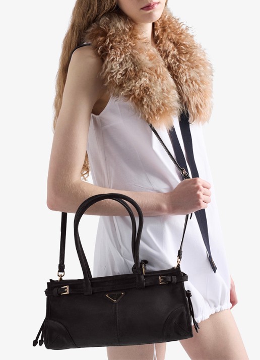 Prada Bonnie Medium handtas van kalfssuède - voorkant 6 taupe