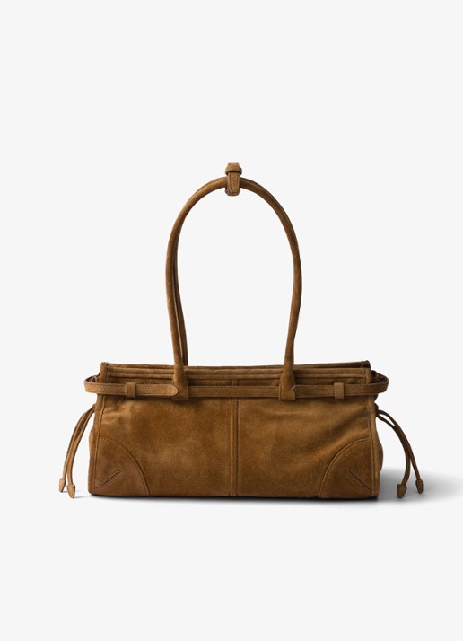 Prada Bonnie Medium handtas van kalfssuède - achterkant 7 bruin