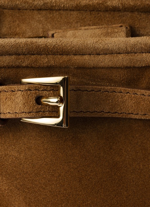 Prada Bonnie Medium handtas van kalfssuède - detail 4 bruin