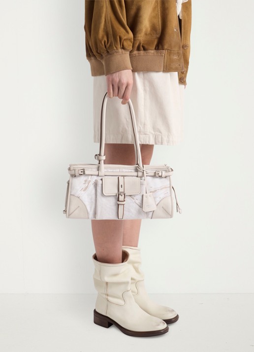 Prada Bonnie Medium schoudertas met leren details - detail 4 gebroken wit