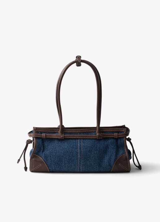 Prada Bonnie Medium schoudertas van denim met leren details - achterkant indigo
