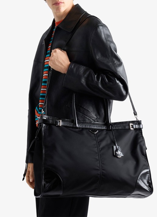 Prada Bonnie Re-Nylon schoudertas met leren details - voorkant 6 zwart