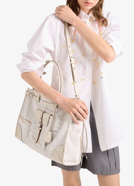 Prada Bonnie schoudertas met leren details - voorkant 3 wit