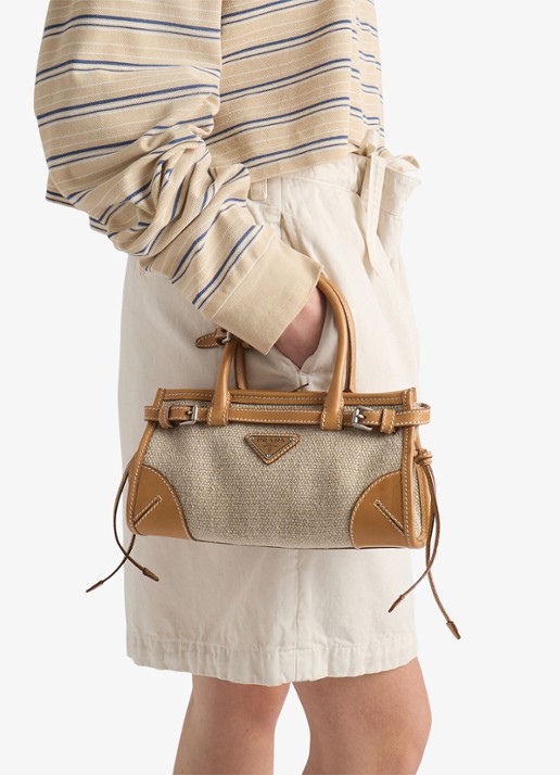 Prada Bonnie Small handtas met leren details - voorkant 7 zand