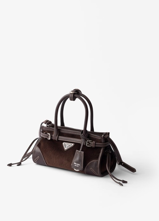 Prada Bonnie Small handtas van corduroy met leren details - voorkant 3 donkerbruin