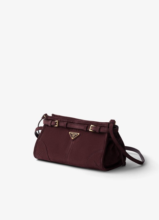 Prada Bonnie Small schoudertas van kalfssuède - detail 5 bordeauxrood