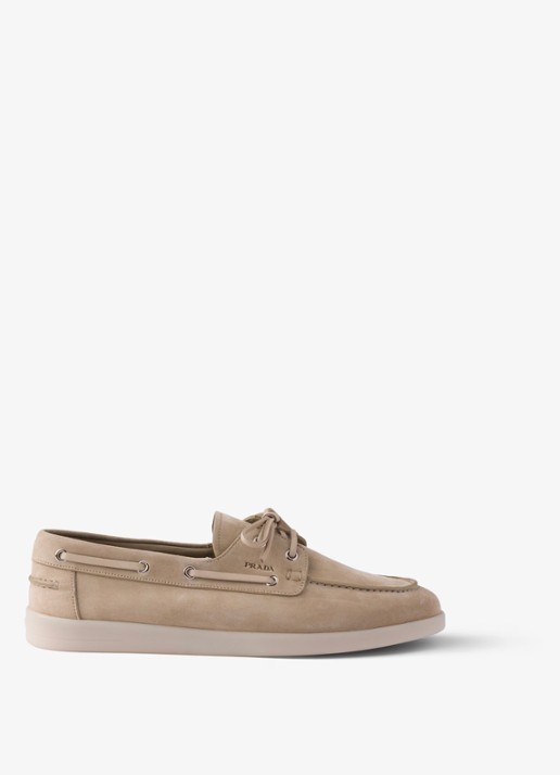 Prada Bootschoen van suède - voorkant beige