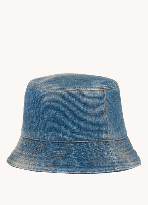 Prada Bucket hoed van denim met logo - achterkant 2 indigo