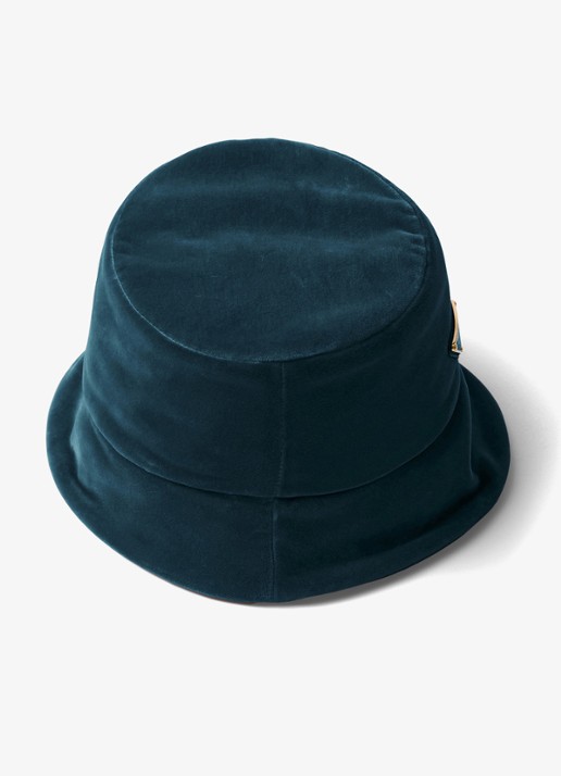 Prada Bucket hoed van fluweel met logo - detail 2 petrol