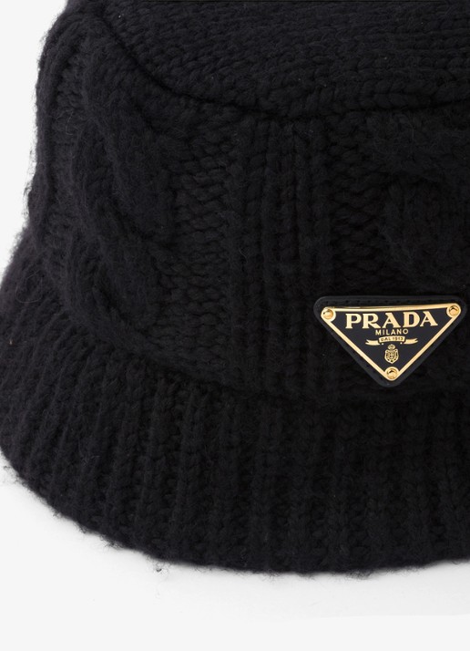 Prada Bucket hoed van wol met logo - detail 3 zwart