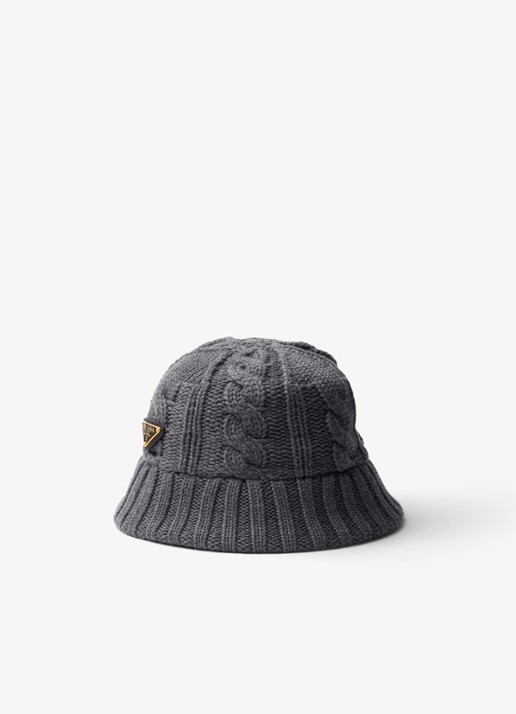 Prada Bucket hoed van wol met logo - voorkant grijs