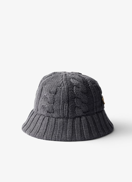Prada Bucket hoed van wol met logo - voorkant 2 grijs