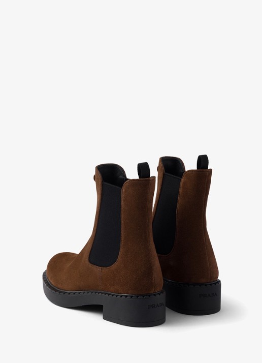 Prada Chelsea boot van suède - achterkant 5 donkerbruin
