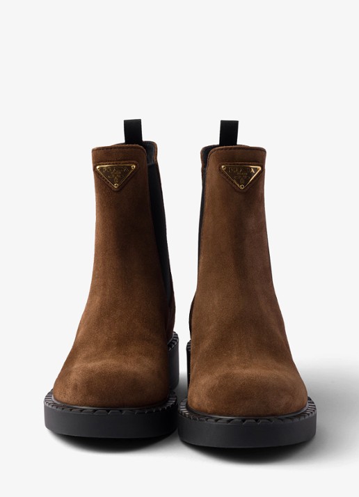 Prada Chelsea boot van suède - detail 2 donkerbruin