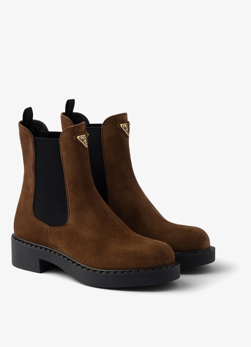 Prada Chelsea boot van suède - voorkant 4 donkerbruin