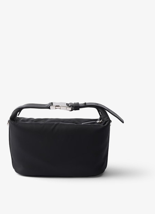 Prada Chérie Re-Nylon Mini handtas met leren details - achterkant diepzwart