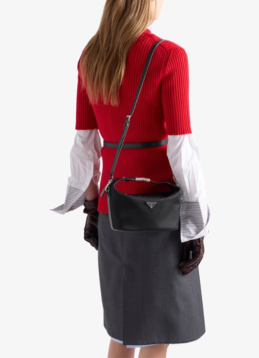 Prada Chérie Re-Nylon Mini handtas met leren details - detail 5 diepzwart