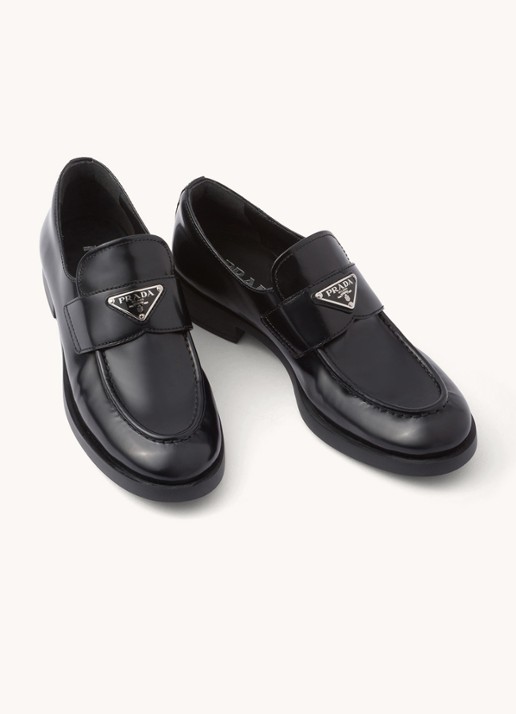 Prada Chocolate loafer van leer met logo  - achterkant 6 zwart