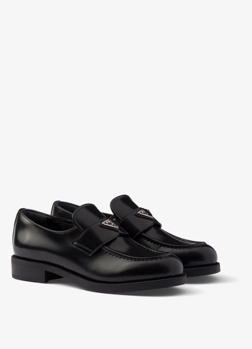 Prada Chocolate loafer van leer met logo  - voorkant 10 zwart