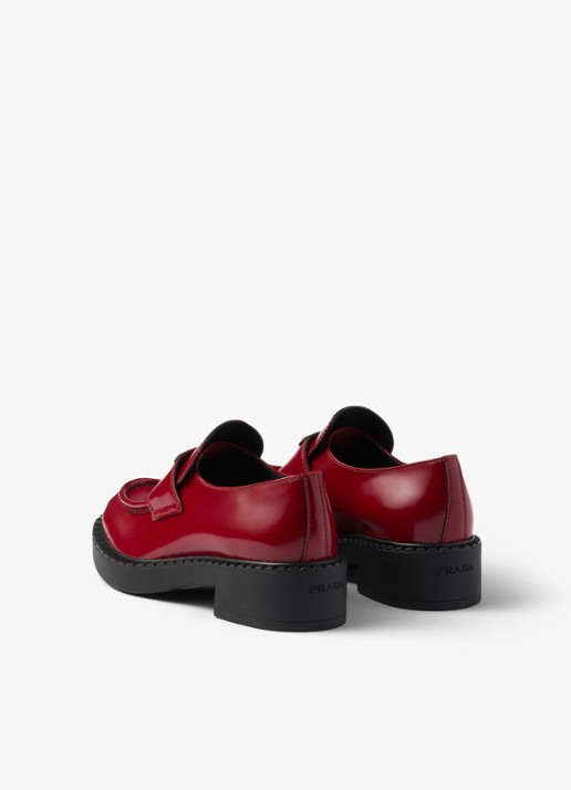 Prada Chocolate loafer van leer met logo  - achterkant 7 rood