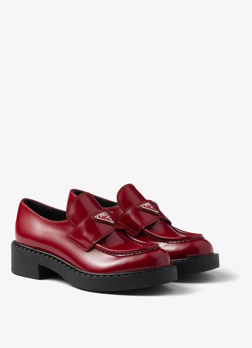 Prada Chocolate loafer van leer met logo  - detail 4 rood