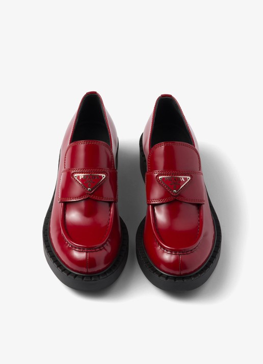 Prada Chocolate loafer van leer met logo  - detail 5 rood