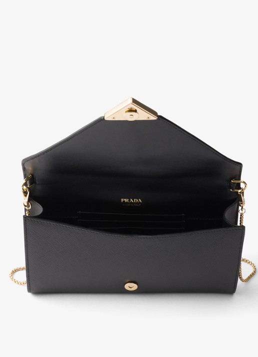 Prada Clutch van kalfsleer met afneembare schouderriem - detail zwart