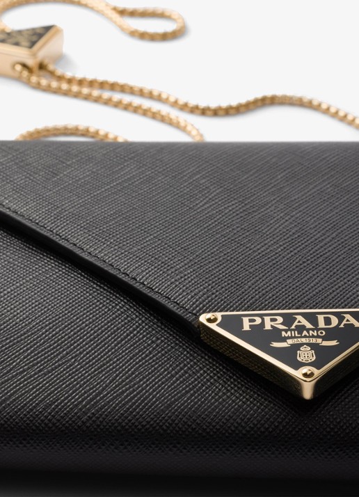 Prada Clutch van kalfsleer met afneembare schouderriem - detail 2 zwart