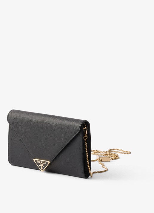 Prada Clutch van kalfsleer met afneembare schouderriem - voorkant 5 zwart