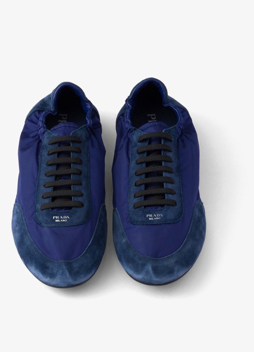 Prada Collapse Re-Nylon sneaker met suède details - detail 2 donkerblauw