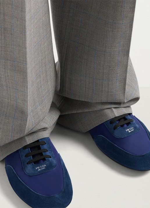 Prada Collapse Re-Nylon sneaker met suède details - detail 4 donkerblauw