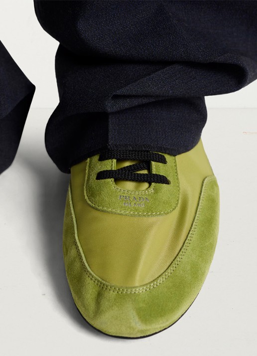 Prada Collapse Re-Nylon sneaker met suède details - detail 3 lime